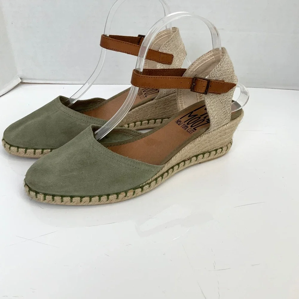 Miz Mooz EU 40/US 9 Malena Sage Green Suede Espadrille Wedges Ankle Strap